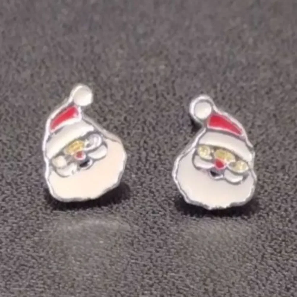 Holiday Santa Claus earrings silver tone red